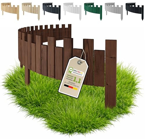 Floranica Bordure de Jardin en Bois Clôture d'Extérieur 200 cm x 30 cm Marron Barrières de Jardin Piquets d'ancrage Bordure de Gazon Palissade