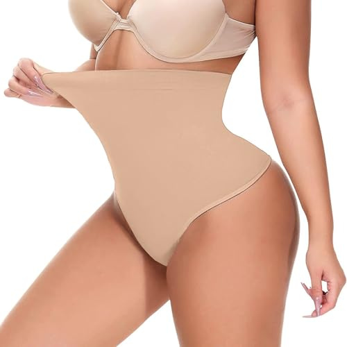 Risipu Tummy Control Thong Shapewear for Women Seamless Shaping Thong Panties Body Shaper Underwear (UK, Alpha, S, Regular, Regular, Nude)