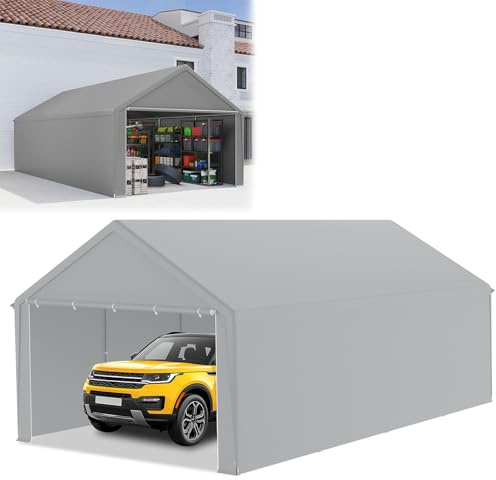 NAIZY Carport 4 x 8 m tältgarage med avtagbara sidoväggar stora garagetält förvaringstält UV-skydd vindtät vintersäkert biltält skydd, grå