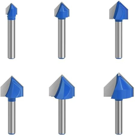 1 jeu de fraises à rainurer de type V 90, tige 6 mm, 1/4, outils de sculpture et de rainurage, jeu de fraises de sécurité(6.35mm shank 6PCS)