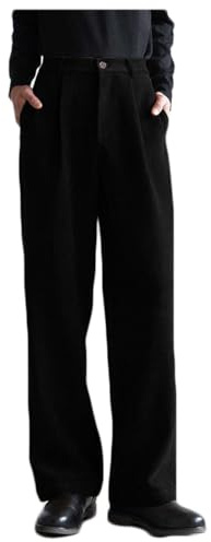Stillluxury - Pantaloni da uomo in corduroy a righe, vestibilità rilassata, gamba dritta, vintage, comodi, casual, Nero , 3XL