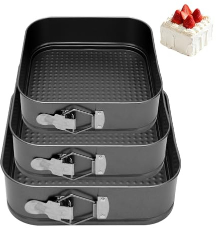 EUBSWA Stampo Quadrato a Cerniera 12/18/22 cm - Set di 3 Teglie per Torte con Rivestimento Antiaderente per Stampo, Teglie, Tortiera, Teglie per Dolci