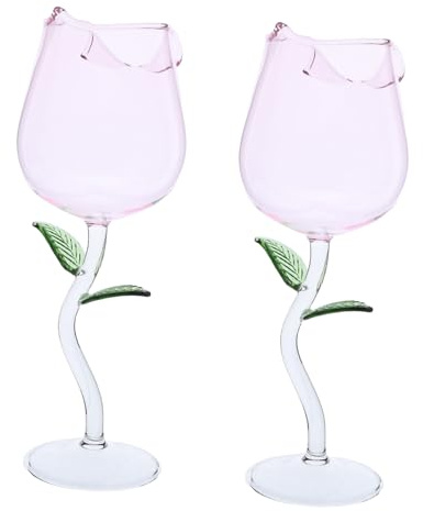 Gatuida 2 Piezas Copas de Vino Rosa Forma de Rosa Copas de Cristal con Alto Resistentes y Fáciles de Limpiar para Bodas Cenas Románticas y Celebraciones Especiales