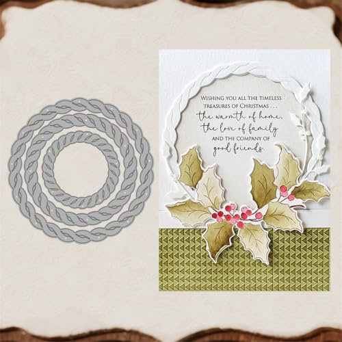 Sredwtk Hanfseil Kreise Stanzschablonen Weihnachten Metall Prägeschablonen Stanzformen Schneiden für DIY Karte Sammelalbum Scrapbooking Fotoalbum Deko