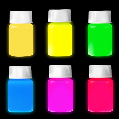 6 Farben FluoreszierendeFarbe,Highlight Flaschen Acrylfarben Neon,Fluoreszierende FarbeLeuchtfarbe,Glow In The Dark Farbe,Leuchtfarbe,Nachtleuchtende Farbe,Für Malen,Diy-Kreation,Halloween