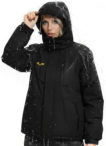 Mnking Giacca Sci Donna Pile Impermeabile Giacca Montagna Trekking Softshell Invernale Antivento Calda Giubbotto Neve Cappotto con Cappuccio All'aperto CFY226W-Black-XL