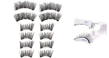 Vauki Lot de 6 paires de cils magnétiques réutilisables sans colle, aspect naturel et effet 3D, avec applicateur pour le quotidien, les fêtes, les mariages – Avec 2 cils pleins et 4 demi-cils
