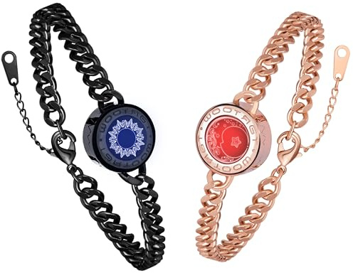 tartoow Long Distance Touch Vibration Bracelets Long Distance Relationship Gifts for Girlfriend Boyfriend Love Bracelets for Couples Bluetooth G001 Black So Gold Lu