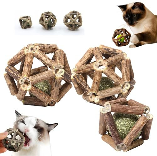 STARTONYOU Zahnaroo - Cage à mâcher pour chat - En osier argenté - Pour des dents saines et du plaisir - Avec clochettes ou boules de menthe poivrée - Jouet à mâcher (herbe à chat)