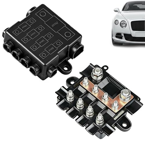 Sicherungshalter 12 Volt für 1X MEGA + 4X MIDI Sicherungen mit Busbar | Sammelschiene KFZ mit Abdeckung Stromverteilungssicherung Hohe Mittlere Stromkreise für Auto Boot Wohnmobil Polyamid Gehäuse