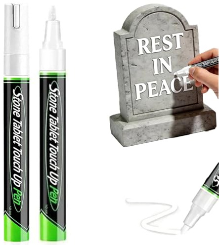 XUDUOO 2 Stück Grabstein Stift Weiß, Grabstein Farbe Wetterfest Schrift Stift Permanent Marker, Grabstein Marker Stift, Lackstifte Für Malen, Steine, Grabstein, Metall, Holz (Weiß)