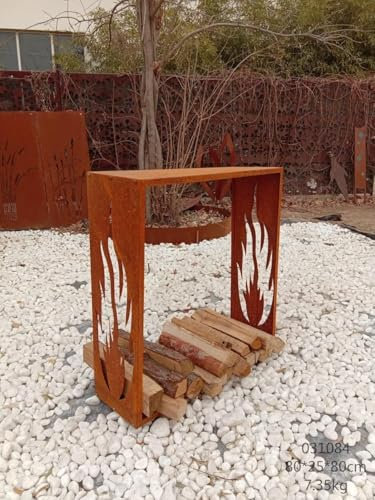 Zen Man Edelrost Garten Kaminholzständer, Kaminholz, Holzkorb, Holzlager 100 * 100 * 25cm 031083