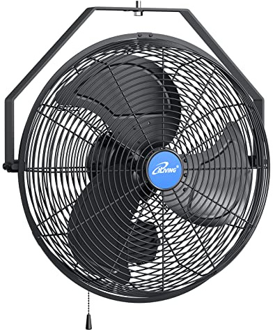iLIVING Ventilador Resistente a la Intemperie para Interiores y Exteriores de Velocidad Variable de 14 Pulgadas montado en la Pared Grado industrialde Carga 2473 CFM, Negro, Exterior 14