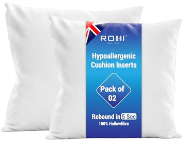 Rohi Set of 2 Hypoallergic Cushion Inner Pads (Pack of 2) 20 x 20 (50cm x 50cm) Cushion Insert Decorative Square Pillow Stuffer for Sofa Couch Cushions
