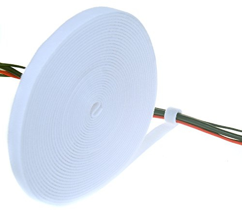 TUKA Fascetta Cavi 25M x 20mm, Riutilizzabile, adesivo Organizzatore Gestione fermacavi, due lati Gancio e Anello, Fascette Cablaggio fermacavo per Laptop, PC, TV, ecc. Bianco, TKB5014 White