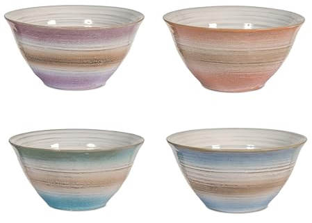 H&H Java Set 4 Scodelle, Stoneware, Colori Assortiti, 480 ml