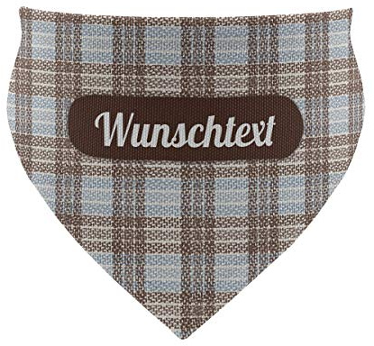 printplanet® - Hundehalstuch mit Name oder Text - Halstuch für Hunde - Layout Karomuster Braun-Blau - Größe M