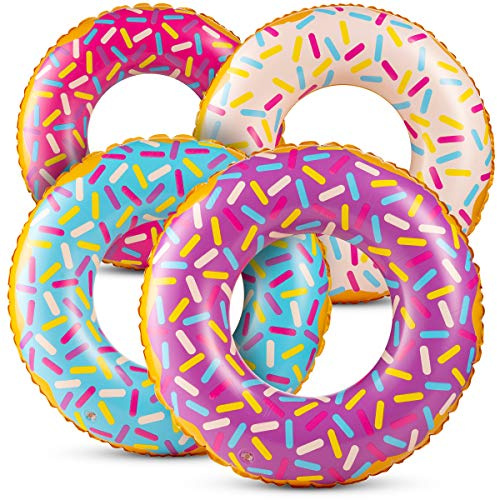 Inflatable Donuts - (Pack of 4) 24 Inch Donut Pool Float for Kids Ages 2-6 Pool Tube, Assorted Swim Rings with Sprinkles for Pool Floaties, Party Decorations