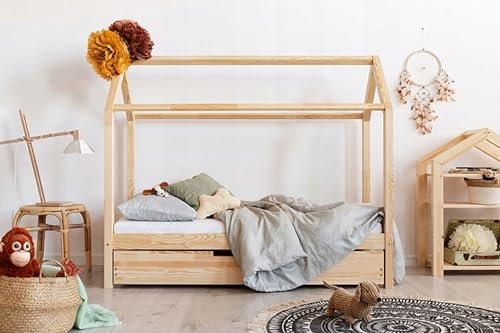 Cama infantil con cajón, cuna Montessori, mueble infantil, cama infantil, cama con somier (140 x 200 cm)