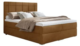 MOONB- 3 | Bari Boxspringbett 180x200, boxspringbett bett mit bettkasten, Bonell-Matratze and Topper, Doppelbett, Polsterbett mit bettkasten, Schlafzimmer (180 x 200, Gold)