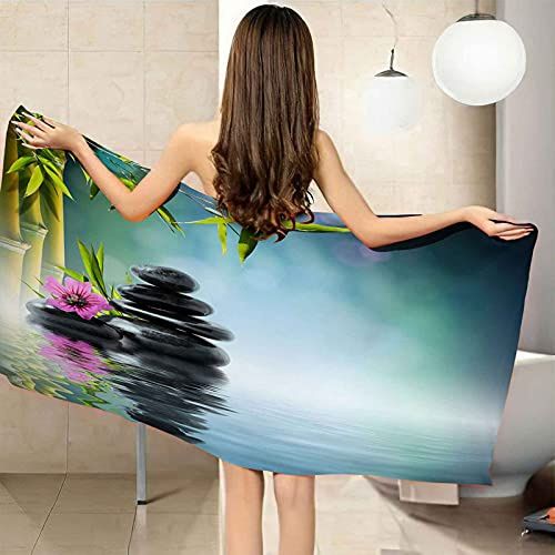 PGHAWXZ Beach Towel 3D Stone Bamboo Safflower Pool Towel 100x180cm Men Women Towels Bath Sheets Travel Large Extra Large Soft Sand Prevention Microfiber Beach Bath Towels Kids Adults Daily Use