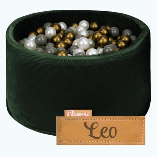 Flumi Personalisierte Bällebad Baby ab 1 Jahr - Bällepool Kinder 90x40cm mit 200 Bällebad Bälle ∅ 7cm in EU hergestellt - Oeko-TEX und CE-Zertifiziert - (Flaschengrün)