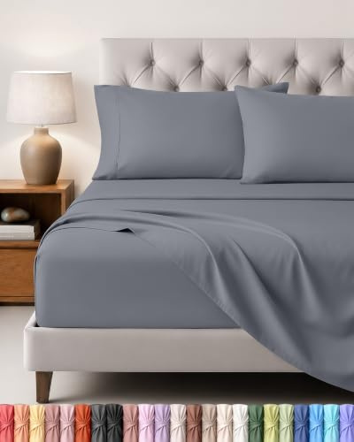 Utopia Bedding 4 Teilige Bettlaken Set, 120x190cm, Grau | 1 Spannbettlaken 120x190cm, 1 Bettlaken 228x259cm und 2 Kissenbezüge 50x75cm - Oeko-Tex Zertifiziert - Polyester Microfaser