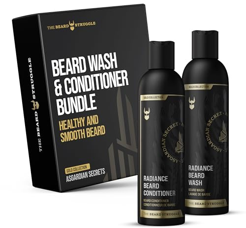 The Beard Struggle - Lot de 2 nettoyants et après-shampoing Radiance pour barbe (Asgardian Secret) - Nourrit, nettoie, adoucit et renforce la barbe - Nettoyant et après-shampoing pour barbe pour homme