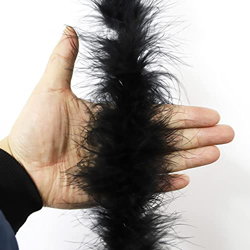 Turkey - 2 yards - Bandes épaisses en plumes d'autruche - Avec ruban de satin - Pour coudre des robes, travaux manuels, costumes, maison, mariage, fête, sapin de Noël, noir A