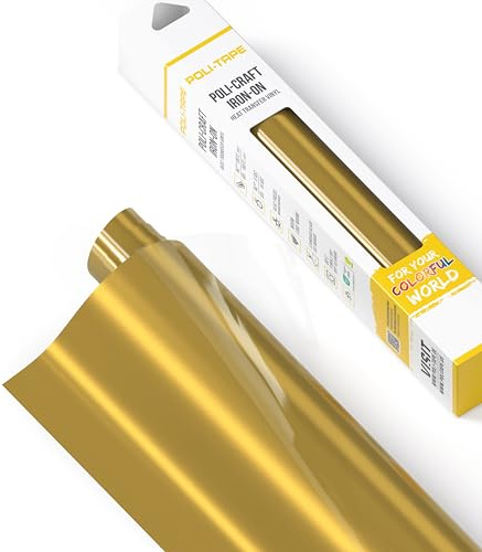 POLI-FLEX® TURBO® - Vinile termo trasferibile per tessuti – foglio di pellicola flessibile stirabile, foglio per per t-shirt per plotter Cricut e Silhouette, oro metallizzato, 30,5cm x 122 cm