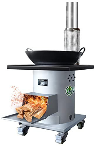 YYUINU Großer tragbarer mobiler Vergasungskohle-Holzofen, rauchfreier Stahlgussofen zum Kochen, ländlicher Heizofen, geeignet für Kohle, Holz, Getreidestroh, Biomassepellets,60×60CM