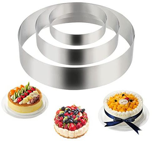 Set di 3 Coppapasta,RUNEAY Diametro 15/20/25 cm Anello Torta Acciaio inossidabile Circolare Coppa Pasta,Altezza 6 cm,per Torte Mousse Pasticceria