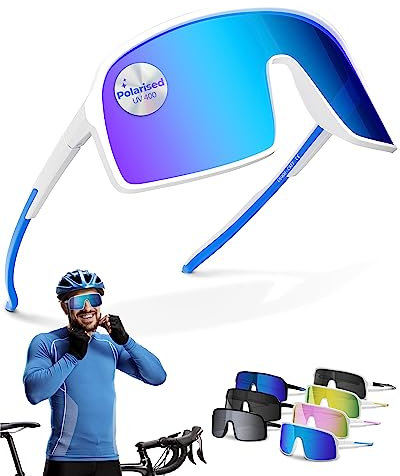 Two Horizons Sportbrille | Fahrradbrille | MTB Brille | XL Oversized HD Vision | Sportsonnenbrille polarisiert | UV400 Schutz, flexibel, ultraleicht | Sport Sonnenbrille Herren Damen | Schnelle Brille