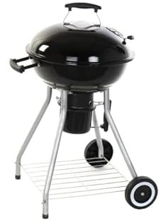 DRW Barbacoa con Tapa Redonda de Acero y PVC con termometro y Cubo Recoge residuos con Ruedas 48,5X48,5X57 cm