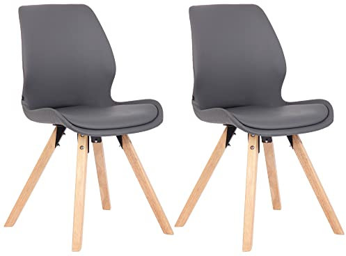 CLP 2er Set Stuhl Luna Kunststoff I Stoff I Samt I Kunstleder I Lehnstuhl mit Holzgestell, Farbe:grau, Material:Kunstleder
