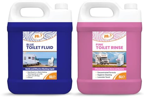 Filo Blue Toilet Fluid 5L & Pink Toilet Rinse 5L - Caravan Toilet Chemicals (10L) for Motorhomes, Campervans & Portable Cassette Toilets - Eco-Friendly Waste Breakdown, Up to 50 Treatments Each