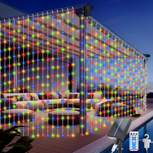 Acxilexy Solar Lichtervorhang Aussen, 3M × 3M 300 LEDs Solar lichterkette, 8 Modi Solar Lichterkette Vorhang, Fernbedienung, Wasserdicht Solar Lichterketten für Weihnachten Hochzeit Party Deko