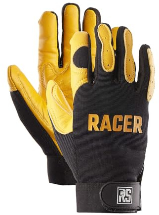 RS RACER MontageHandschuhe aus Schweineleder/Größe 09, 1 Paar/Gelb Schwarz/Typ Mechanics/Arbeitshandschuhe Leder/Lederhandschuhe Schutzhandschuhe/mit Klettverschluss