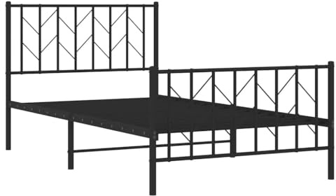 vidaXL Bettgestell, Bettrahmen mit Kopfteil Fußteil, Bett Gästebett mit Stauraum, Metallbett Einzelbett Schlafzimmerbett, Schwarz 100x200cm Metall