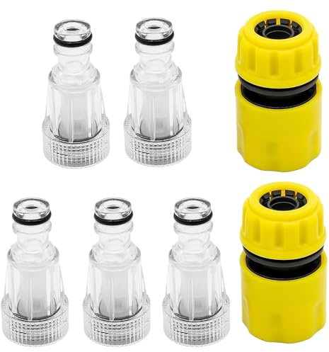 5 Stück 3/4 Zoll Hochdruckreiniger Wasserfilter, mit 2 Schnelladapter | Schnelladapter Gartenschlauch Filter, Wasserschlauch Filter für Hochdruckreiniger, Gartenpumpe, Gartenbewässerung, Wohnmobil
