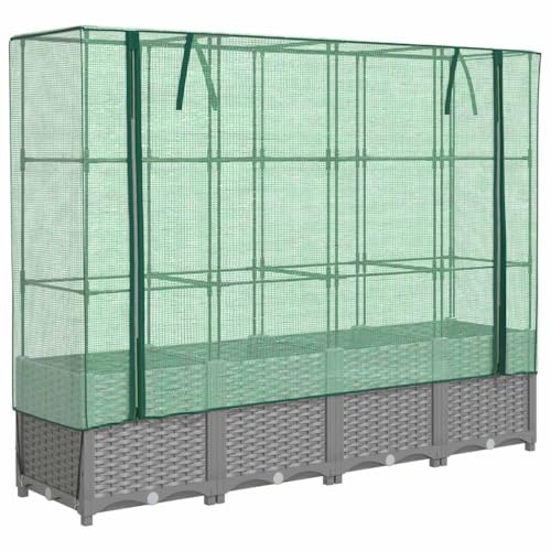 vidaXL Hochbeet mit Gewächshaus-Aufsatz Rattan-Optik 160x40x138 cm