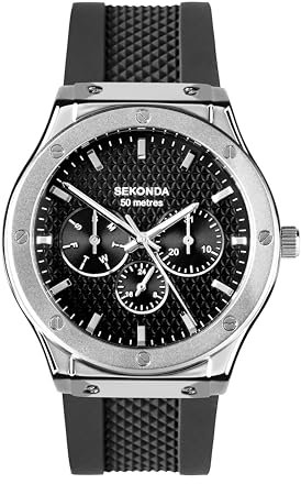 Sekonda Titan Men's 42mm Quartz Watch in Black with Analogue Day/Date Display, and Black Silicone Strap 30230