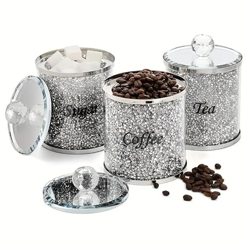 JAYOGLA Ceramic Tea Coffee Sugar Canisters Set Kitchen Storage Container Canister Jars with Silver Lid For Home Kitchen Other Sweet Treats Kitchen Accessories