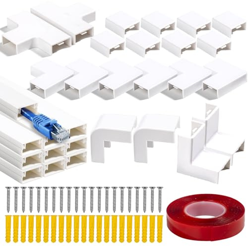157in Cable Trunking & Cord Cover Raceway Kit – Wall Mounted TV Cable Concealer for 1-2 Cords, Wire Hider, White (10 x L15.7”)