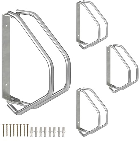 Relaxdays Soporte Bicicletas, Set de 4, Montaje Pared, Acero, Portabicicletas Giratorio en 180°, para 1 Bici, Plateado