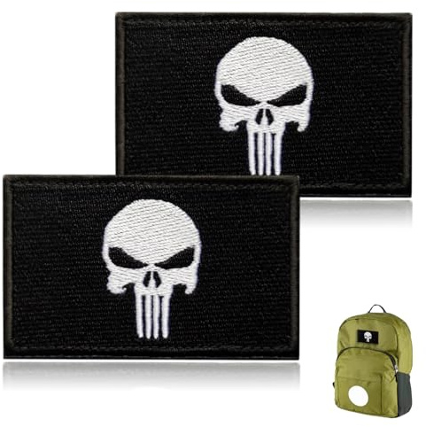 2 delar Dead Skull Patch Taktisk broderad lapp krok och ögla lappar för taktisk militär uniform taktisk väska jacka jeans hatt (svart)