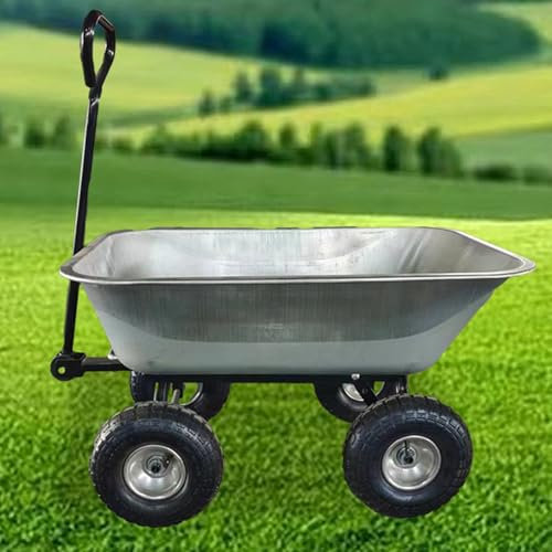 Robuster Metall-Gartenwagen mit einfachem Be- und Entleeren, 350 kg Kapazität, Mehrzweckwagen für Rasen, Hof, Bauernhof und Bepflanzung
