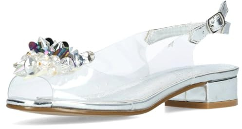 LAURA VITA - Nu-pieds transparents et argentés à talon décroché avec bijoux multicolores