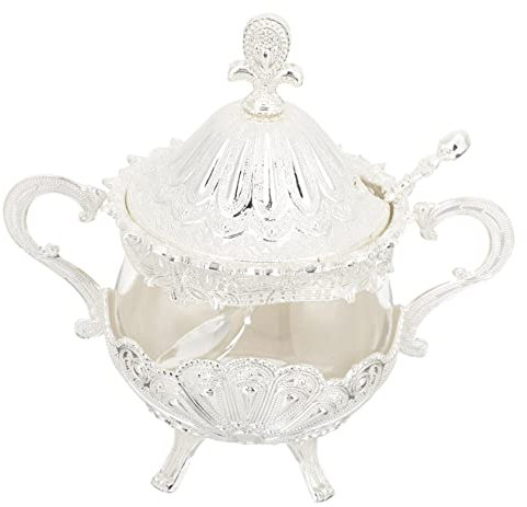 Azucarero Crema Para Café Tarros Para Dulces Con Tapa Recipiente Para Miel Recipiente Para Condimentos Vintage Para Sal Plateado Con Tapa Tarro Para Condimentos PRETYZOOM