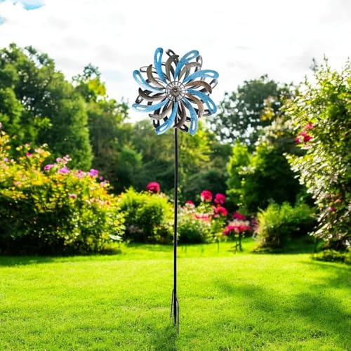 Epsom Door Handles Small Vortex Wind Spinner Stakes Ocean Wave Golden Flare Cosmic Fusion 120 X 36 X 15 Cm Kinetic Metal Garden Sculptures for Yard Lawn Patio Outdoor Décor (ocean Wave)